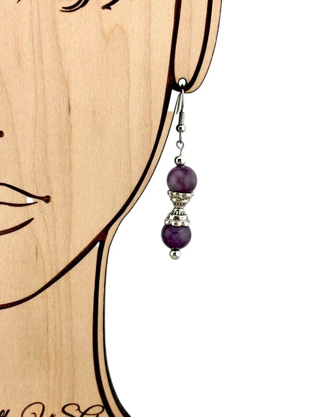 Lavender Jade Earrings Surgical Stainless Steel Purple Gemstone Dangle Handmade